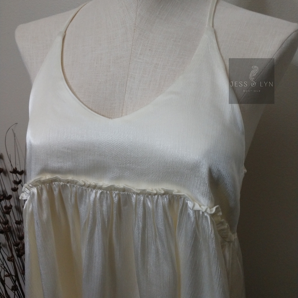 🆕Off White/Ivory Flowy Babydoll Boho Tank w/Adjustable Straps - Picture 4 of 14